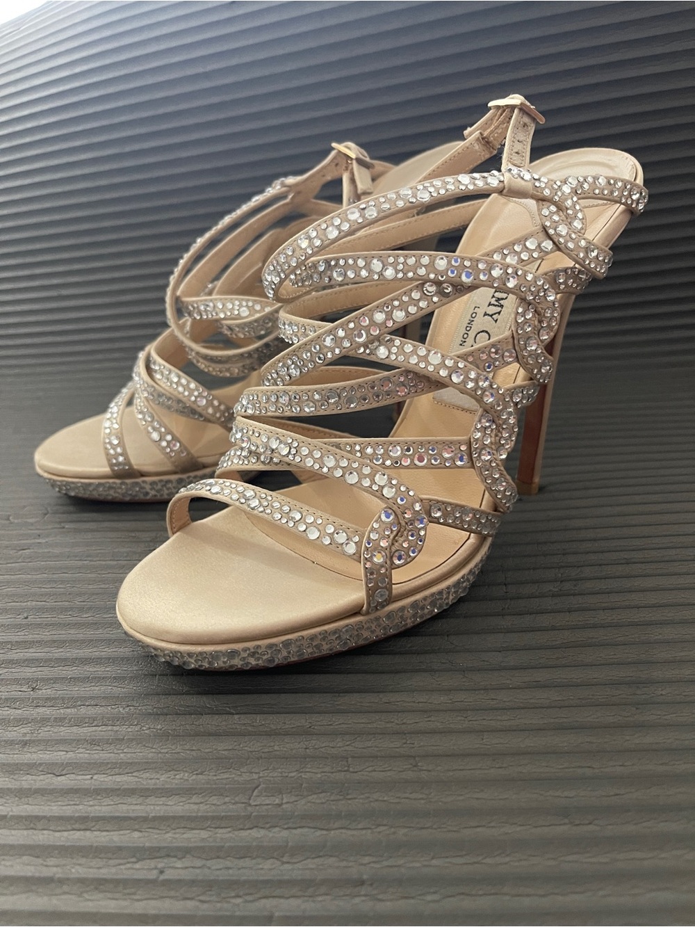 Jimmy Choo Champagne Crystal Strappy High Heel Sandals